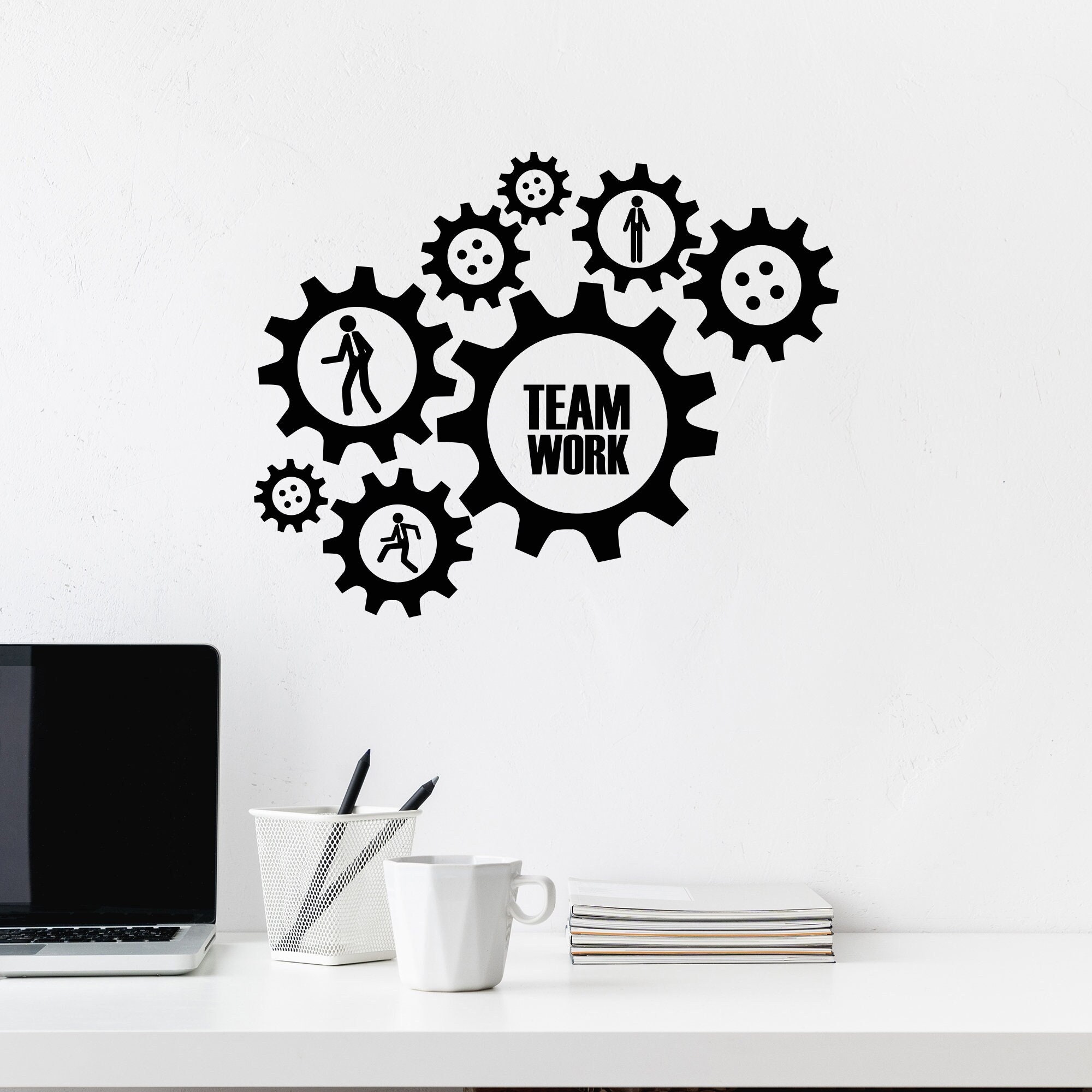 Teamwork Gears Vinyl Wall Decal Office Decor Inspiration Workplace ...