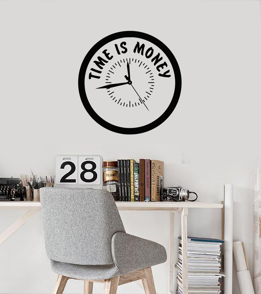 Time is Money Vinyl Wall Decal Clock Office Space Decoration Art ...