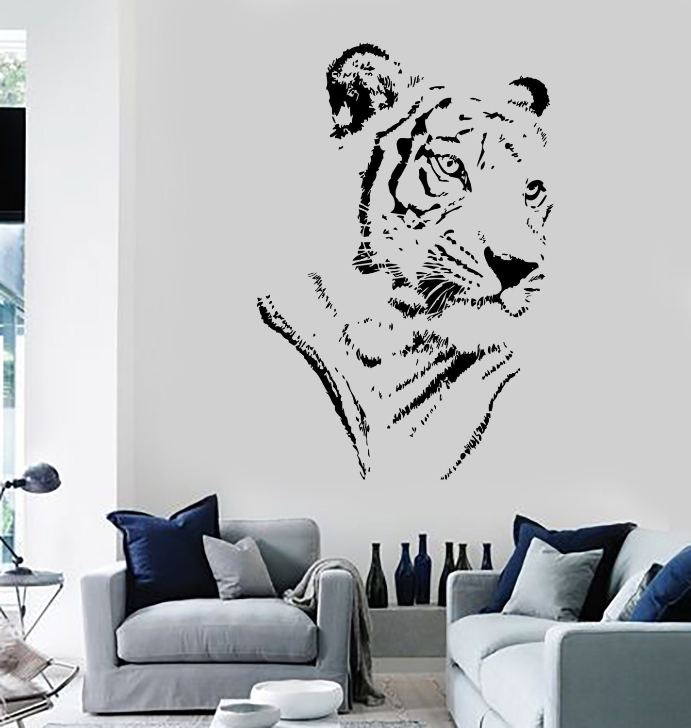 Wall Vinyl Decal Tiger Head Predator Animal Jungle Cool Decor Art Mural ...