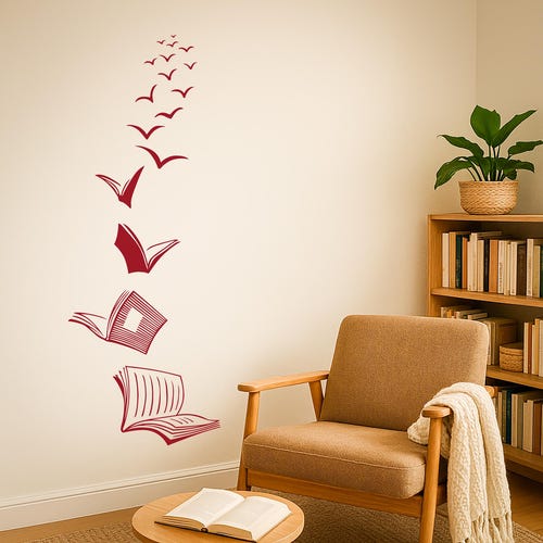 Adesivo murale in vinile "Libri Volanti" per la casa, biblioteca, angolo lettura, aula scolastica, porta, finestra, decorazione per la casa (#3521da)