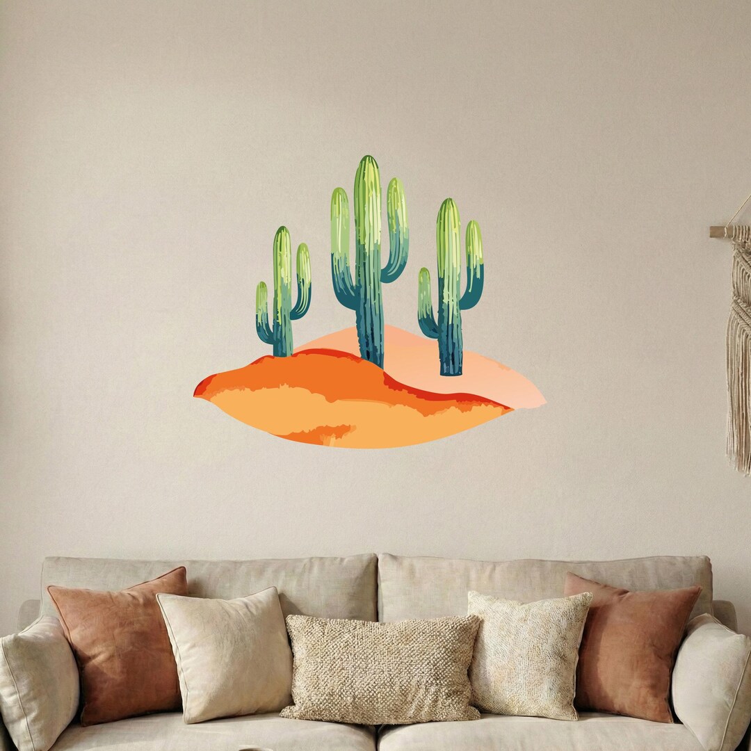 Cactus Vinyl Wall Decal, Minimal Desert Cacti Illustration, Statement ...