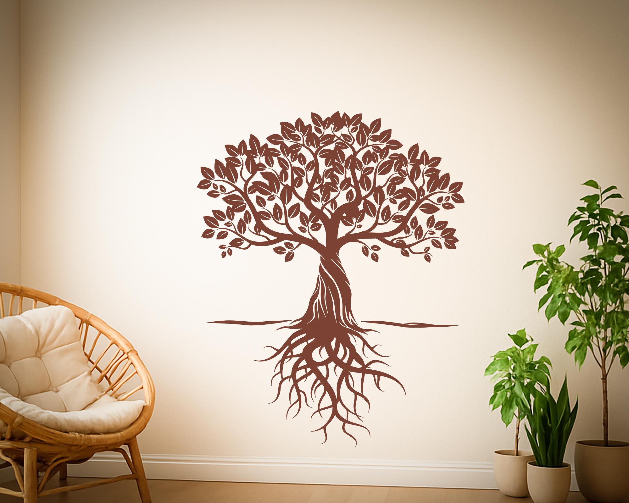 Tree Wall Decal With Roots & Branches – Custom Vinyl Nature Mural for ...