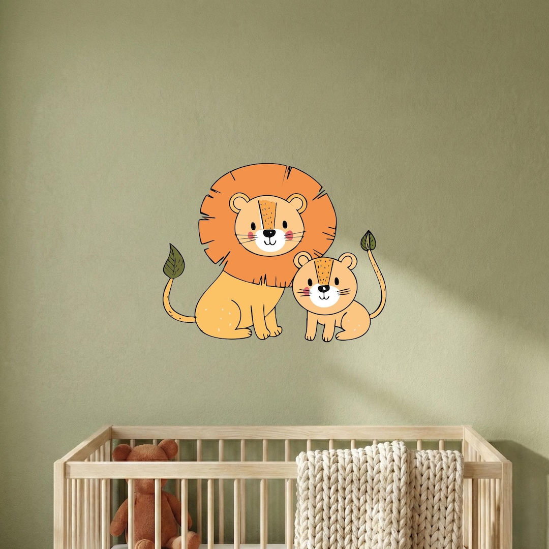 Lion and Cub Wall Decal, Safari Nursery Vinyl Sticker, Cute Jungle ...