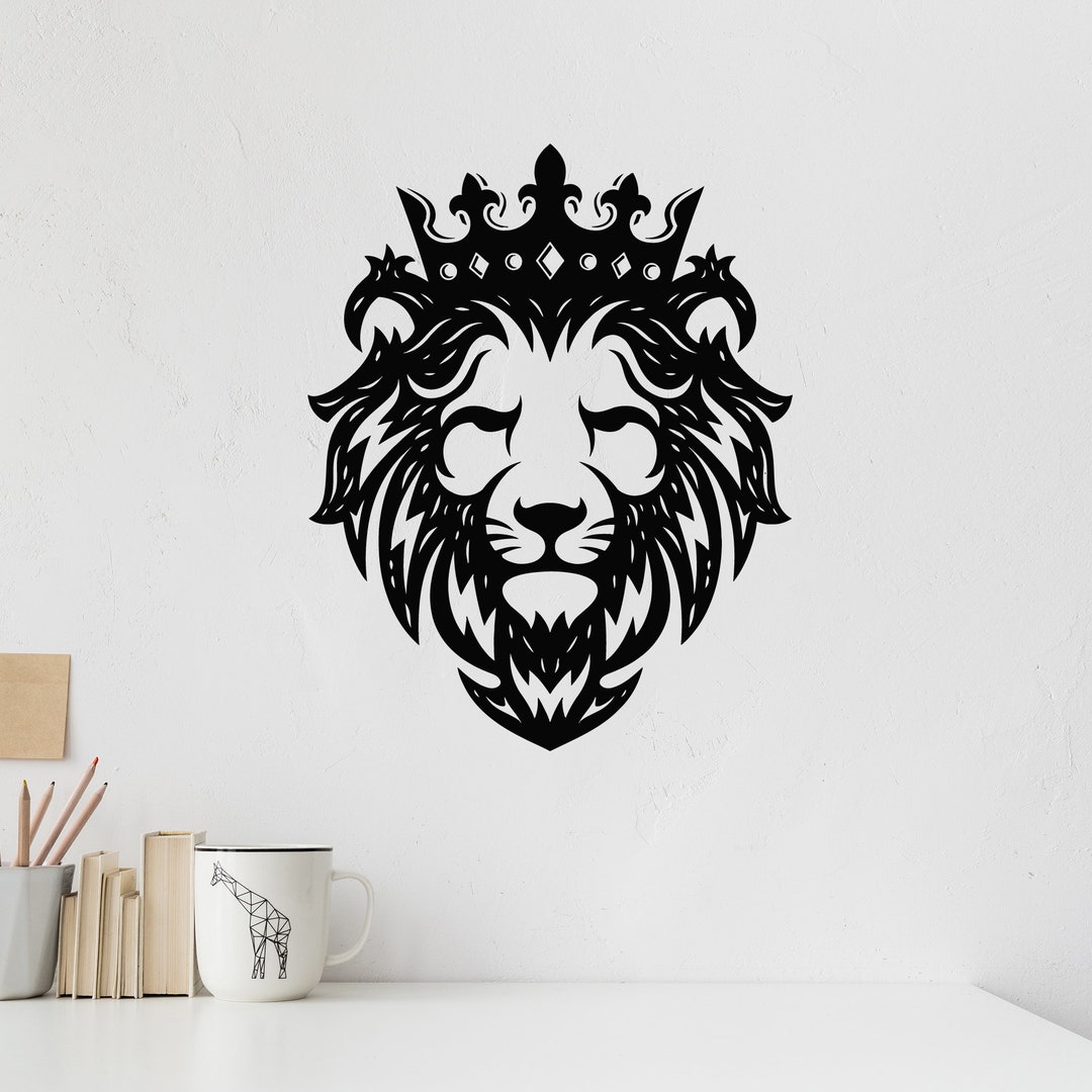 Lion King Vinyl Wall Decal Crown Predator Wild Animal Head Stickers ...
