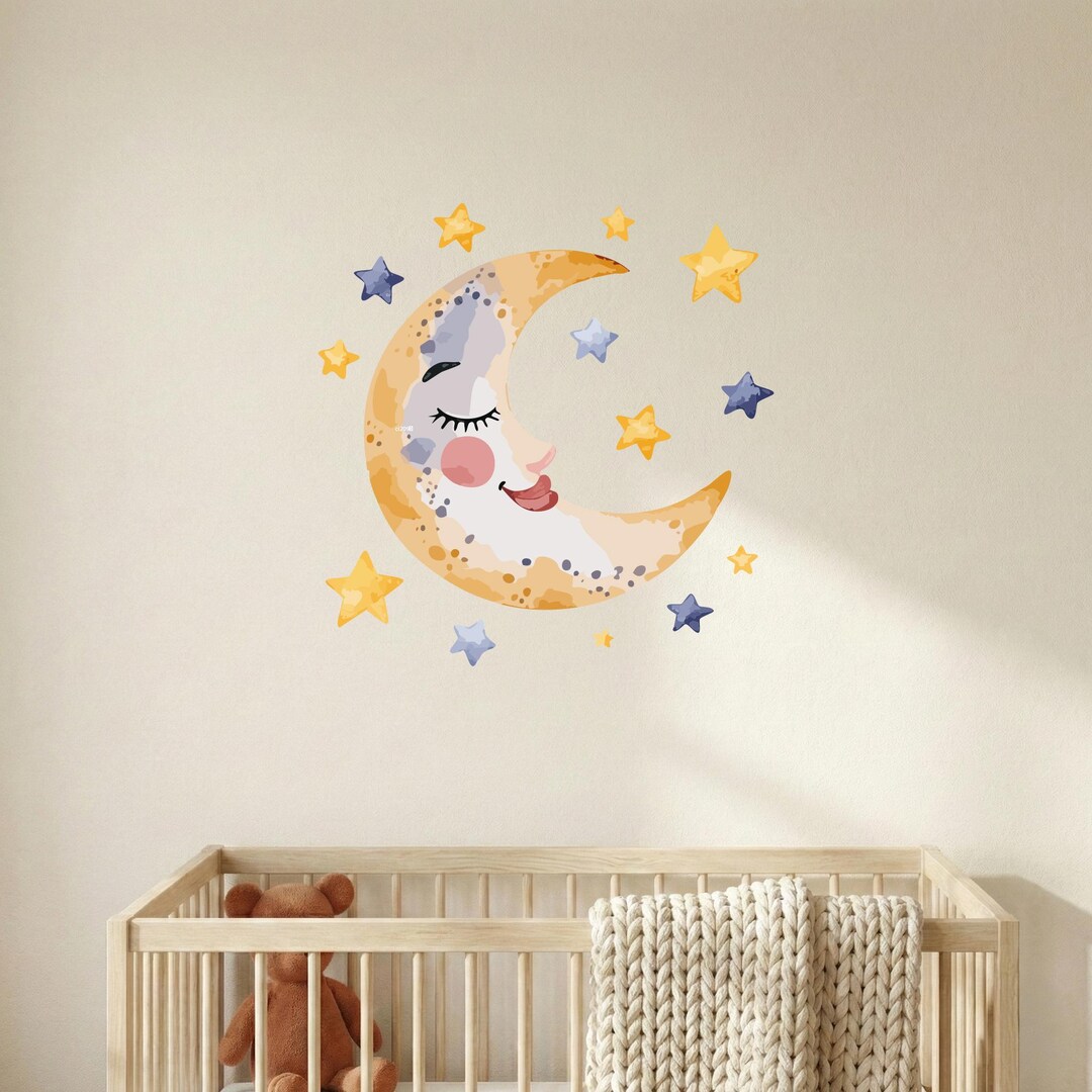 Crescent Moon and Stars Vinyl Wall Decal, Sweet Celestial Wall Art for ...