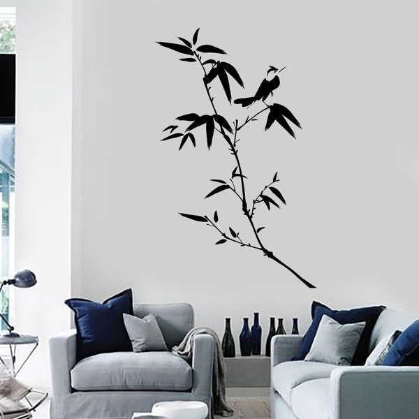 Wand Aufkleber Baum Bambus Vogel Zweig Vinyl Sticker Mural Art 1437dz