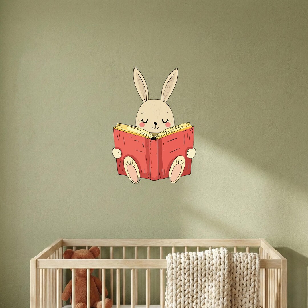 Little Reader Bunny Wall Sticker for Nursery, Cute Rabbit Vinyl Decal ...