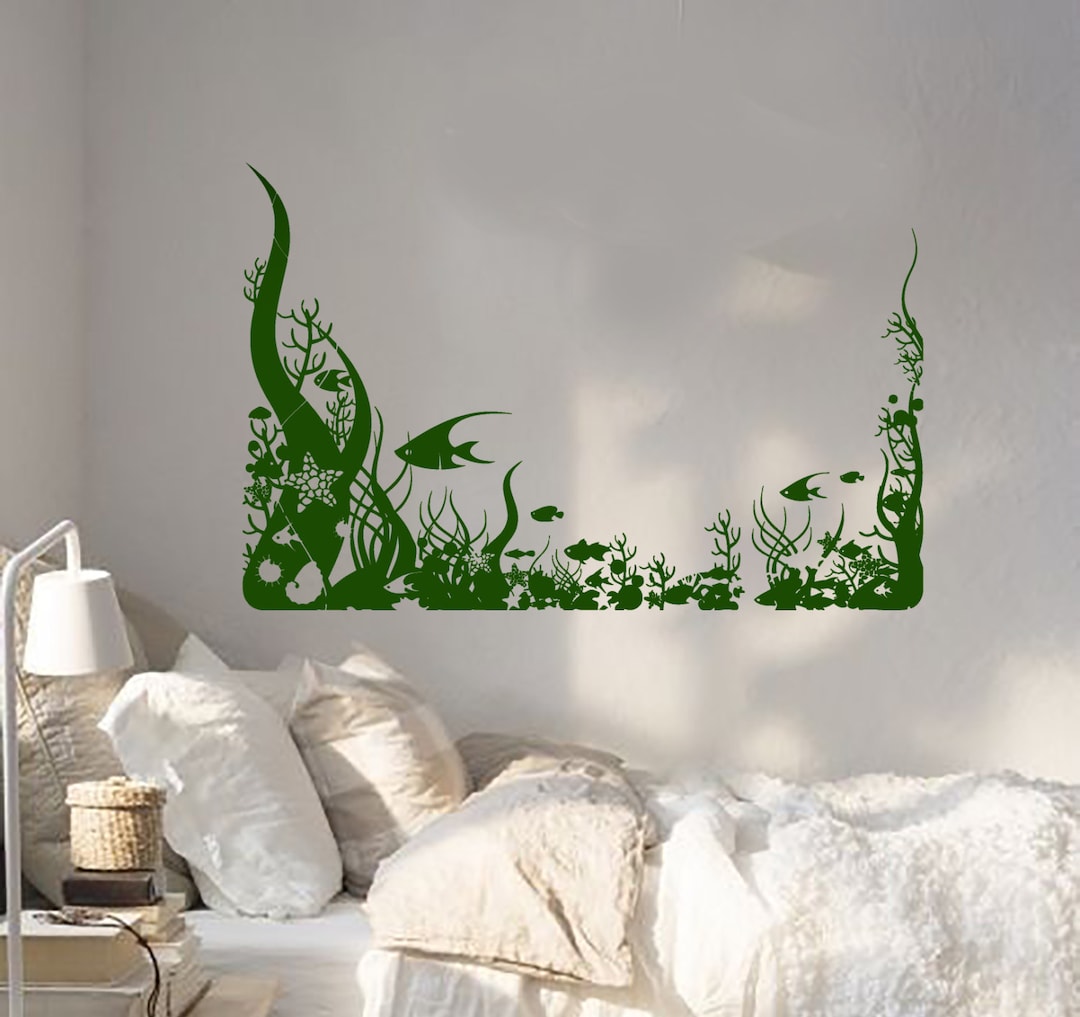 Wall Vinyl Decal Sea Ocean Aquatic Marine Sea Weed and Fish Nautical ...