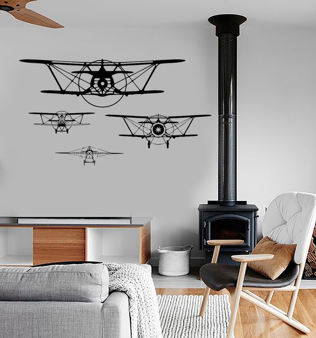 Wall Vinyl Decal Airplane Retro Jet Air Force Military Mural Decor ...