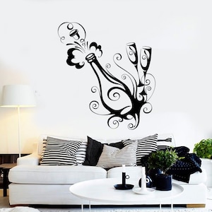 Wall Vinyl Decal Champagne Party Wine Vine Guaranteed Quality Decor for Bars, Kitchens, or Celebration Spaces 2299di
