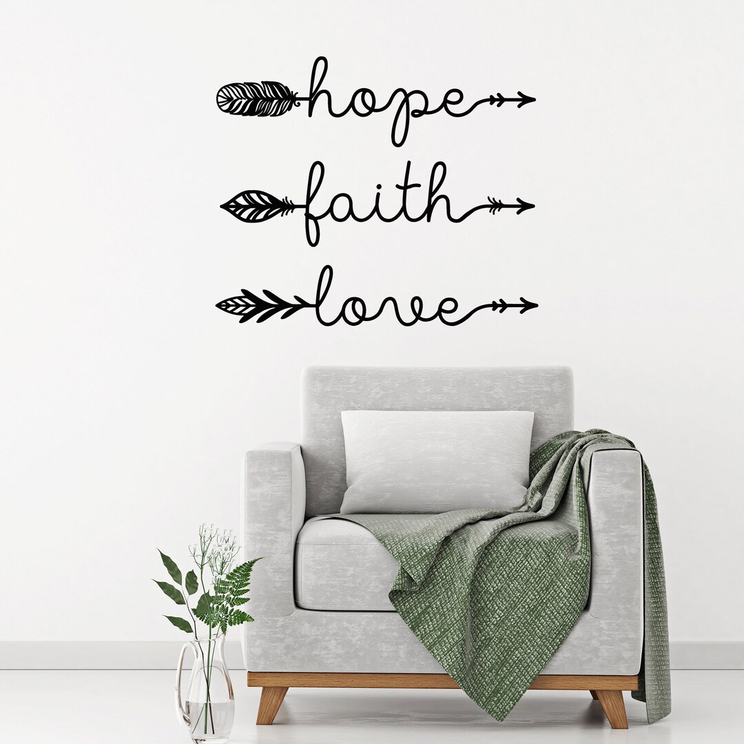 Religious Vinyl Wall Decal Faith Hope Love Words Inscription Phrase ...