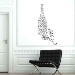 Wall Vinyl Decal Bottle Of Wine Vine Kitchen Restaurant Decor 1922di