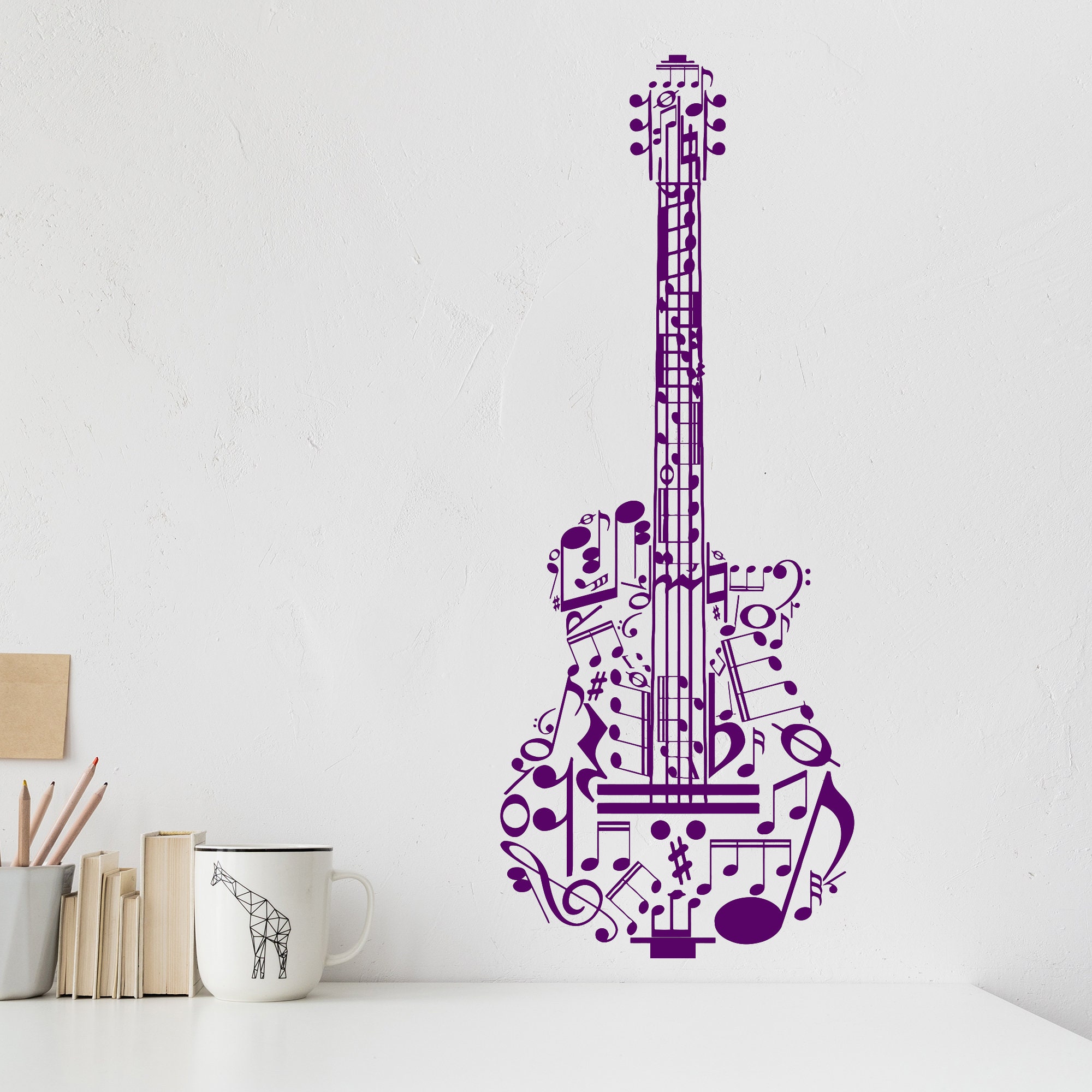 Acoustic Guitar Vinyl Wall Decal Musical Instrument Store Decor Sheet ...