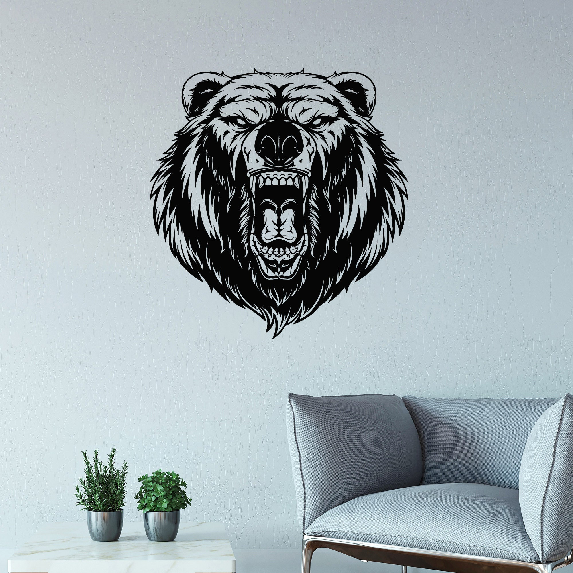 Grizzly Vinyl Wall Decal Animal Predator Aggressive Bear Head Stickers ...