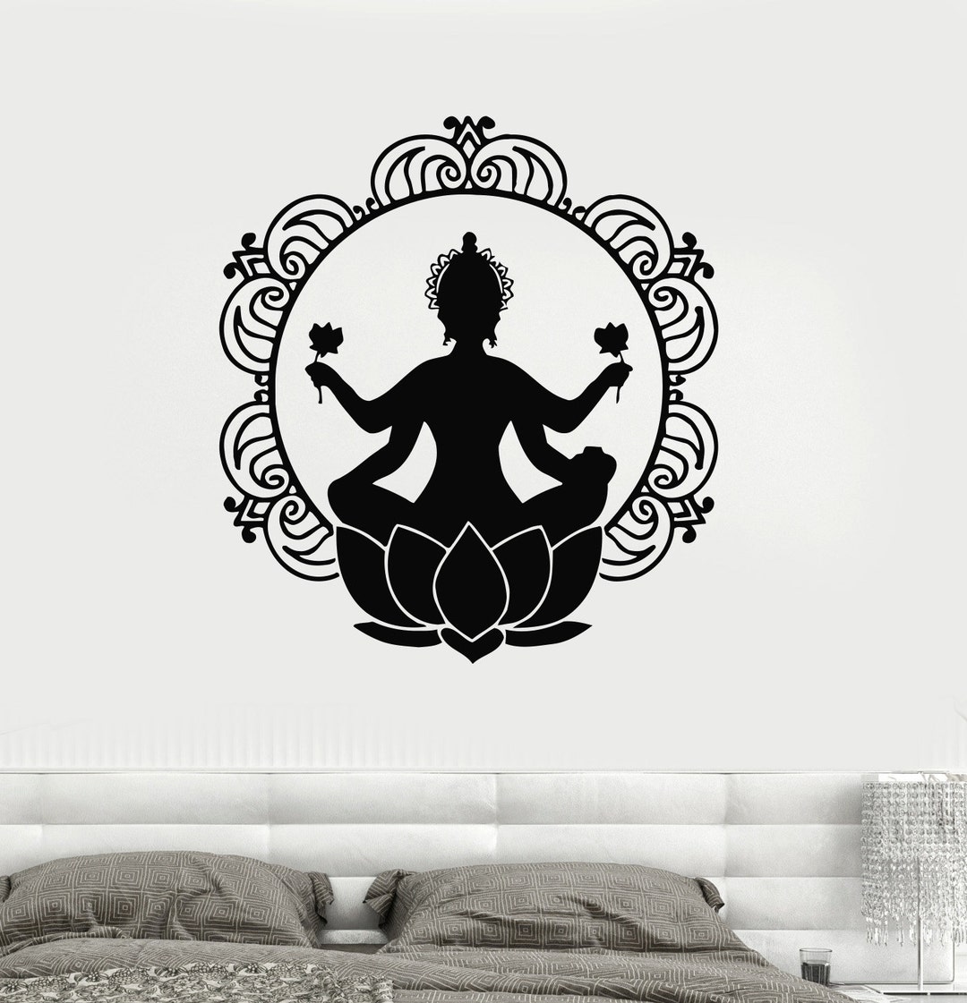 Buddha Vinyl Wall Decal Buddhism Lotus Flower Mandala Meditation Decor ...