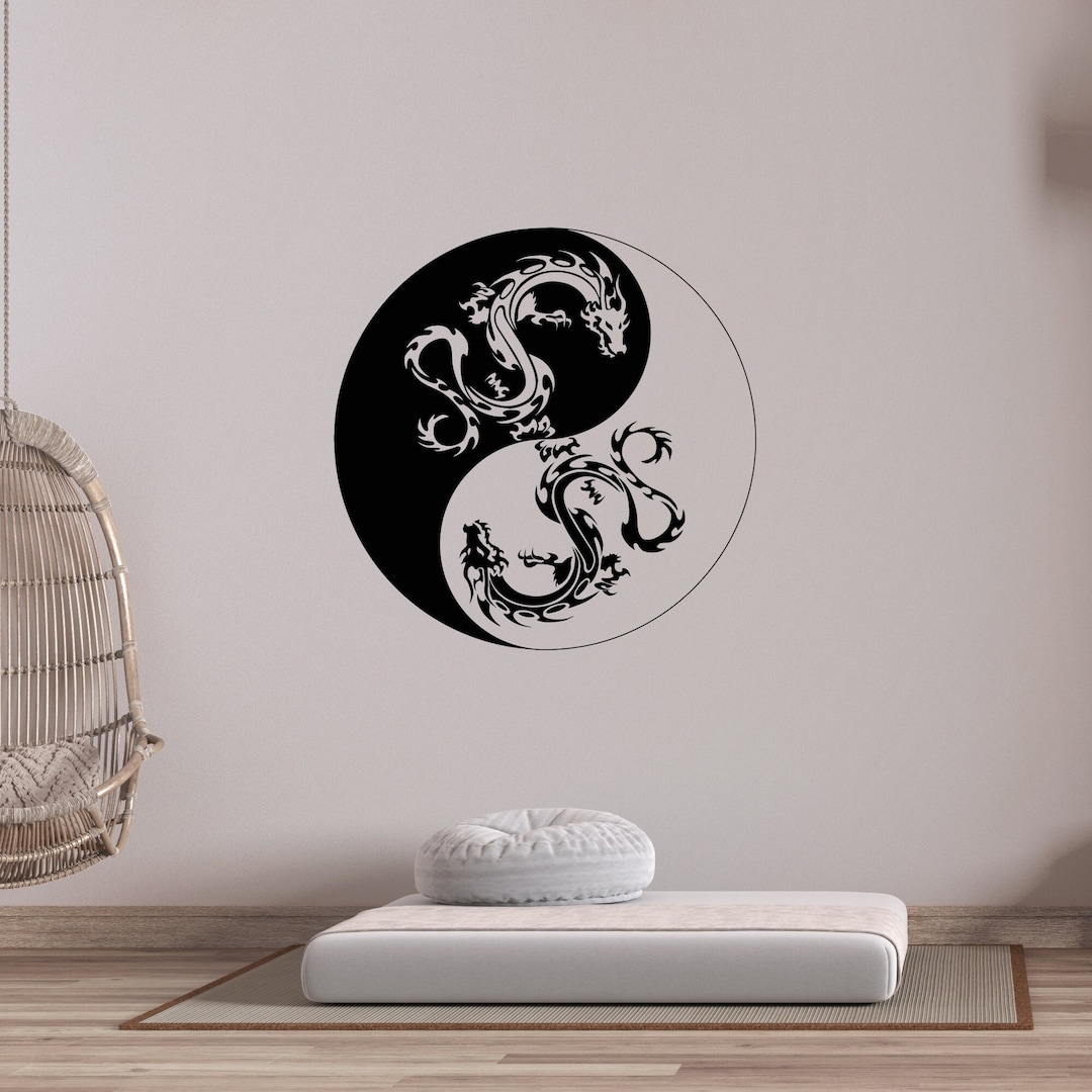 Yin Yang Symbol Vinyl Wall Decal Chinese Dragons Asian Style Buddhism ...