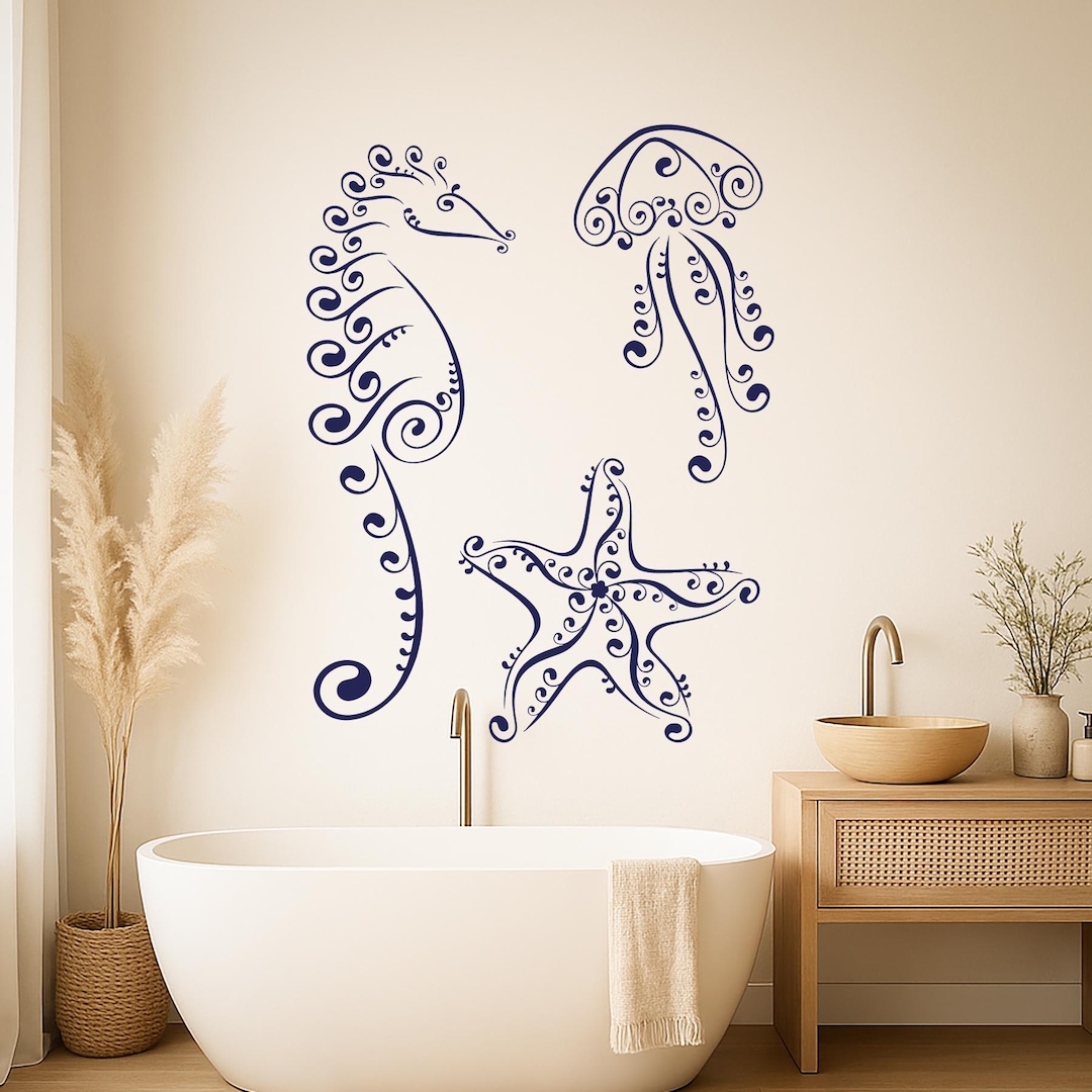 Ocean Wall Decal – Sea Life Vinyl Sticker for Bathroom or Kids Room ...