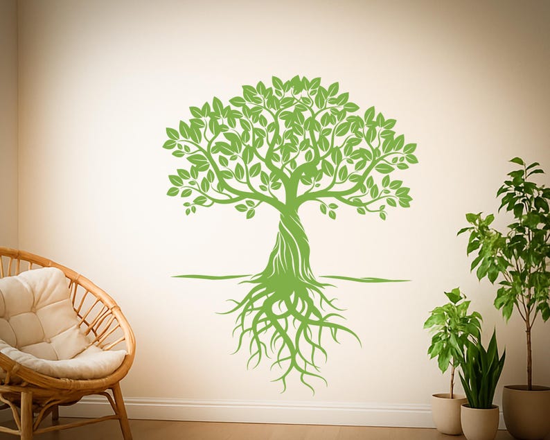 Tree Wall Decal With Roots & Branches – Custom Vinyl Nature Mural for ...