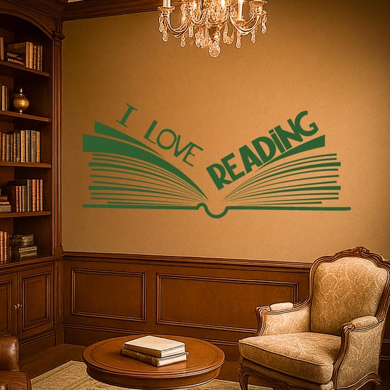 I Love Reading Open Book Vinyl Wall Decal – Literary Wall Art for