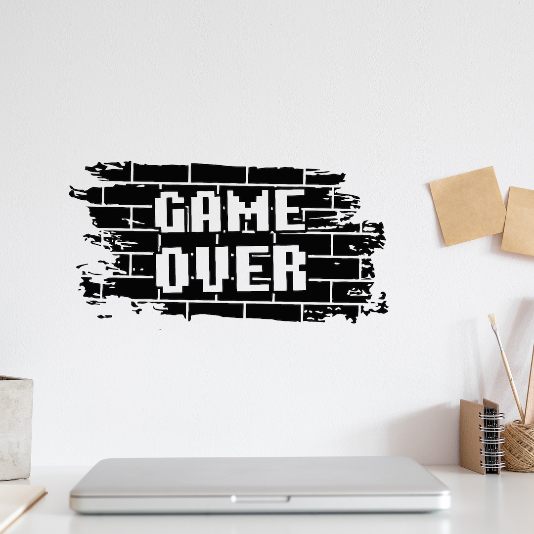 Game Over Vinyl Wall Decal Bricks Gaming Boys Play Room Video Games ...