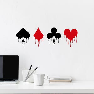 Dripping Poker Card Suit Vinyl Wall Decal: Gothic Game Room Art dci65