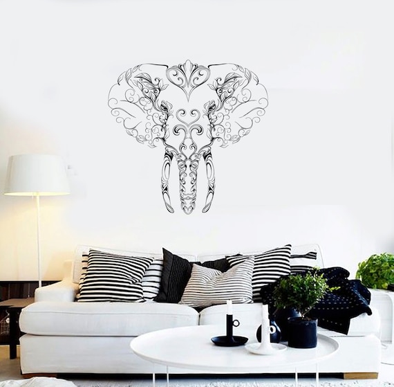 Wall Tattoo India Elephant with Ornaments Flower Wall Sticker Decoration 