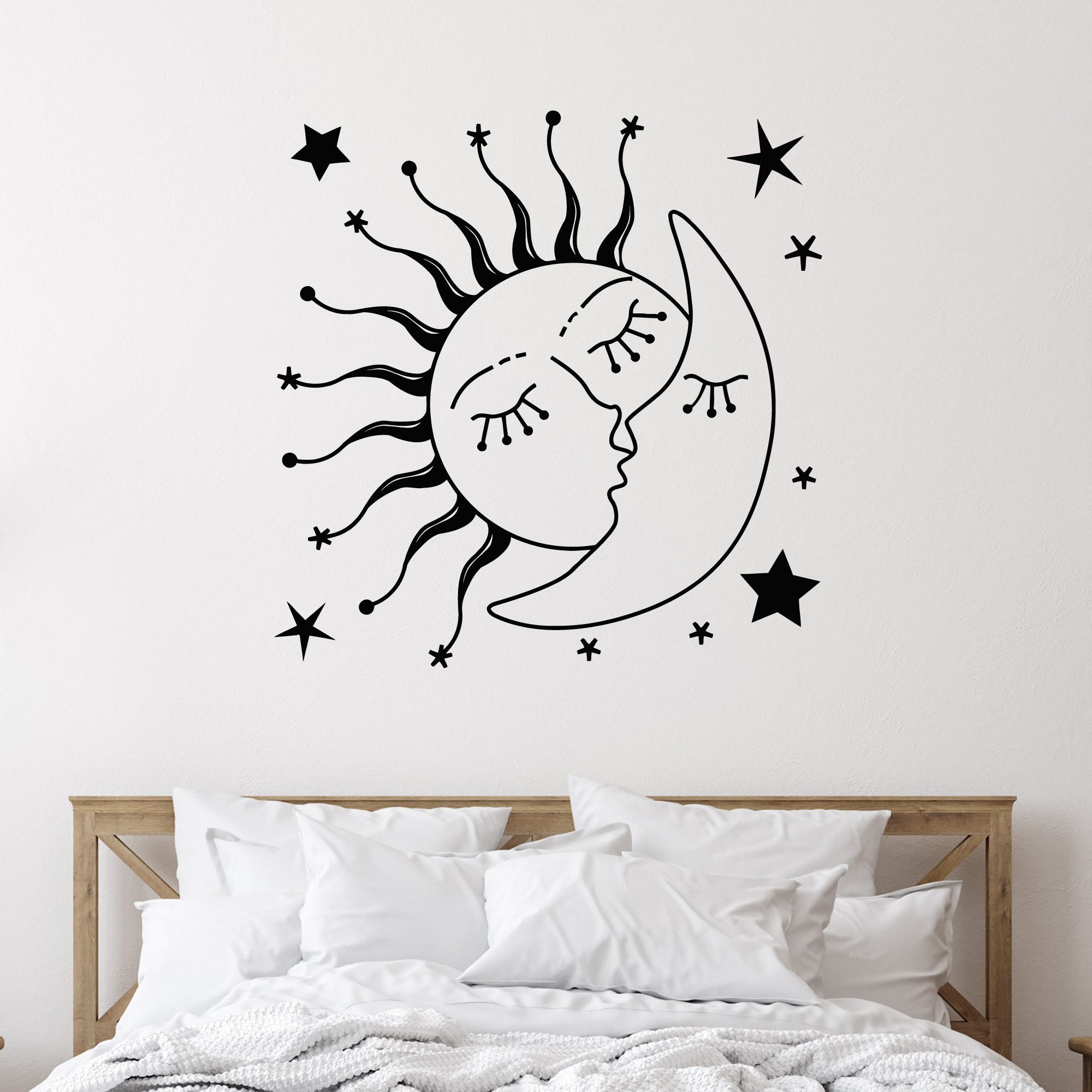 Bedroom Vinyl Wall Decal Sun Kissing Moon Stars Romantic Stickers Mural ...