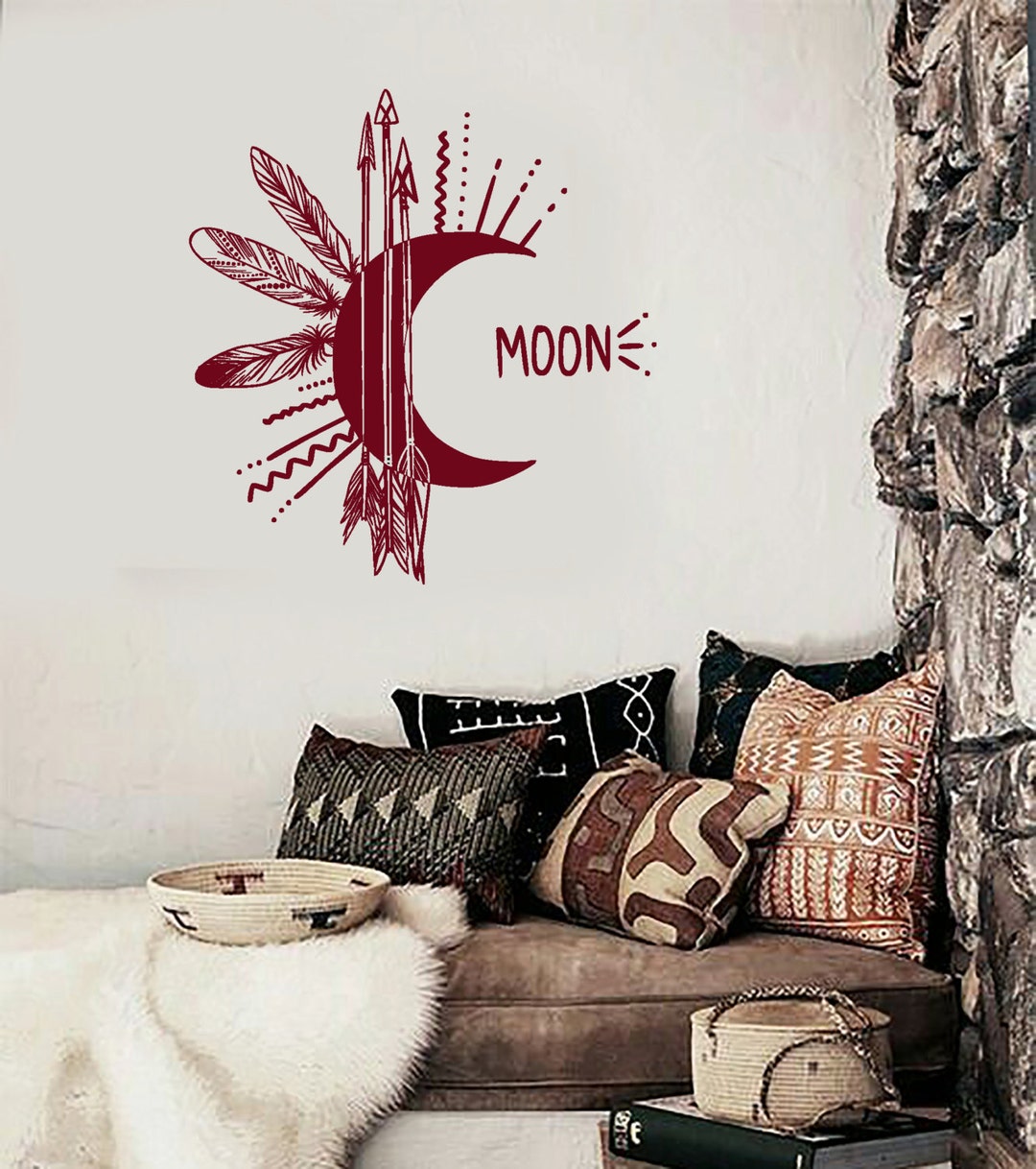 Wall Vinyl Decal Moon and Sun Night Sky Feather Stars Dreamcatcher ...