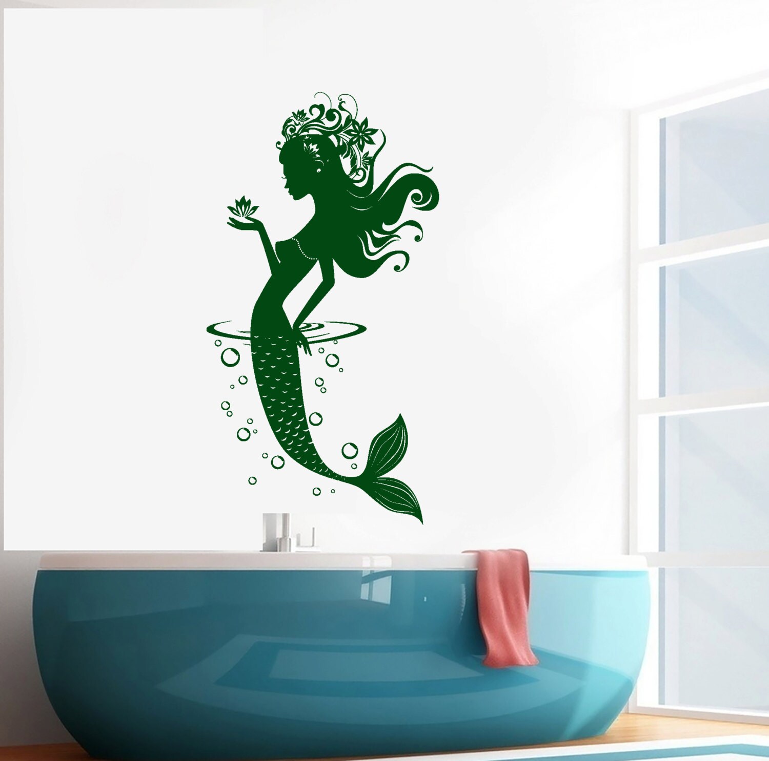 Wall Vinyl Decal Bathroom Mermaid Nautical Ocean Sea Mural Art for ...