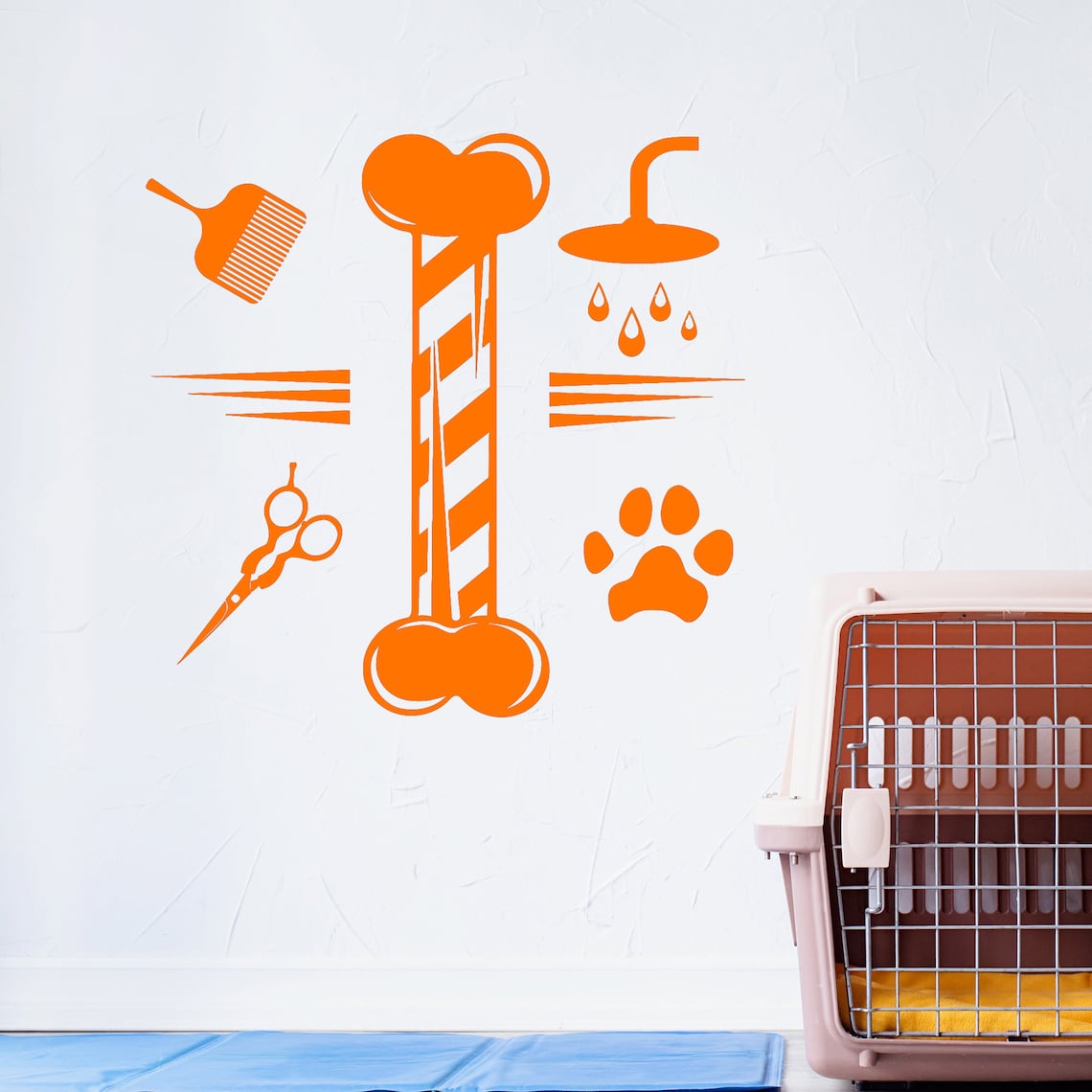 Grooming Wall Vinyl Decal Pet Care Scissors Comb Bone Logo Animal ...