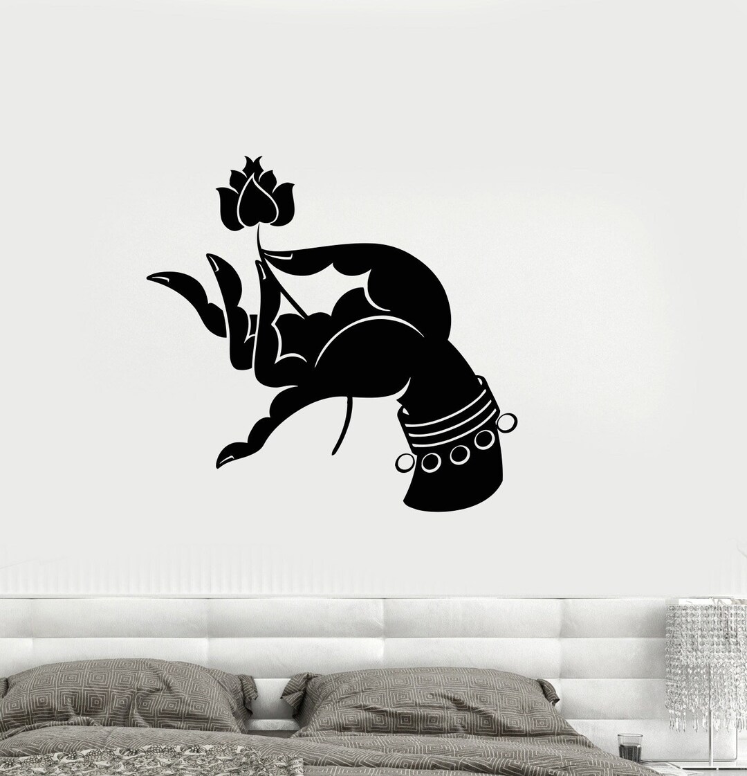 Vinyl Wall Decal Buddha Hand Yoga Studio Lotus Flower Meditation Room ...