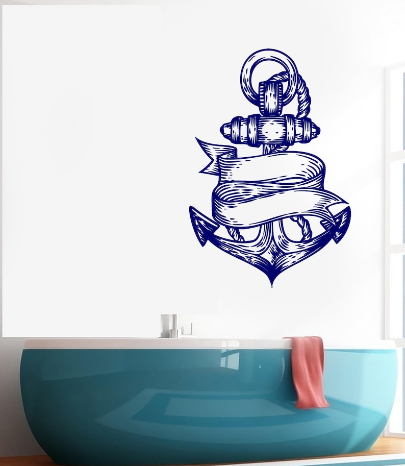 Wall Vinyl Decal Sea Nautical Marine Anchor Engraved Style Decoration ...