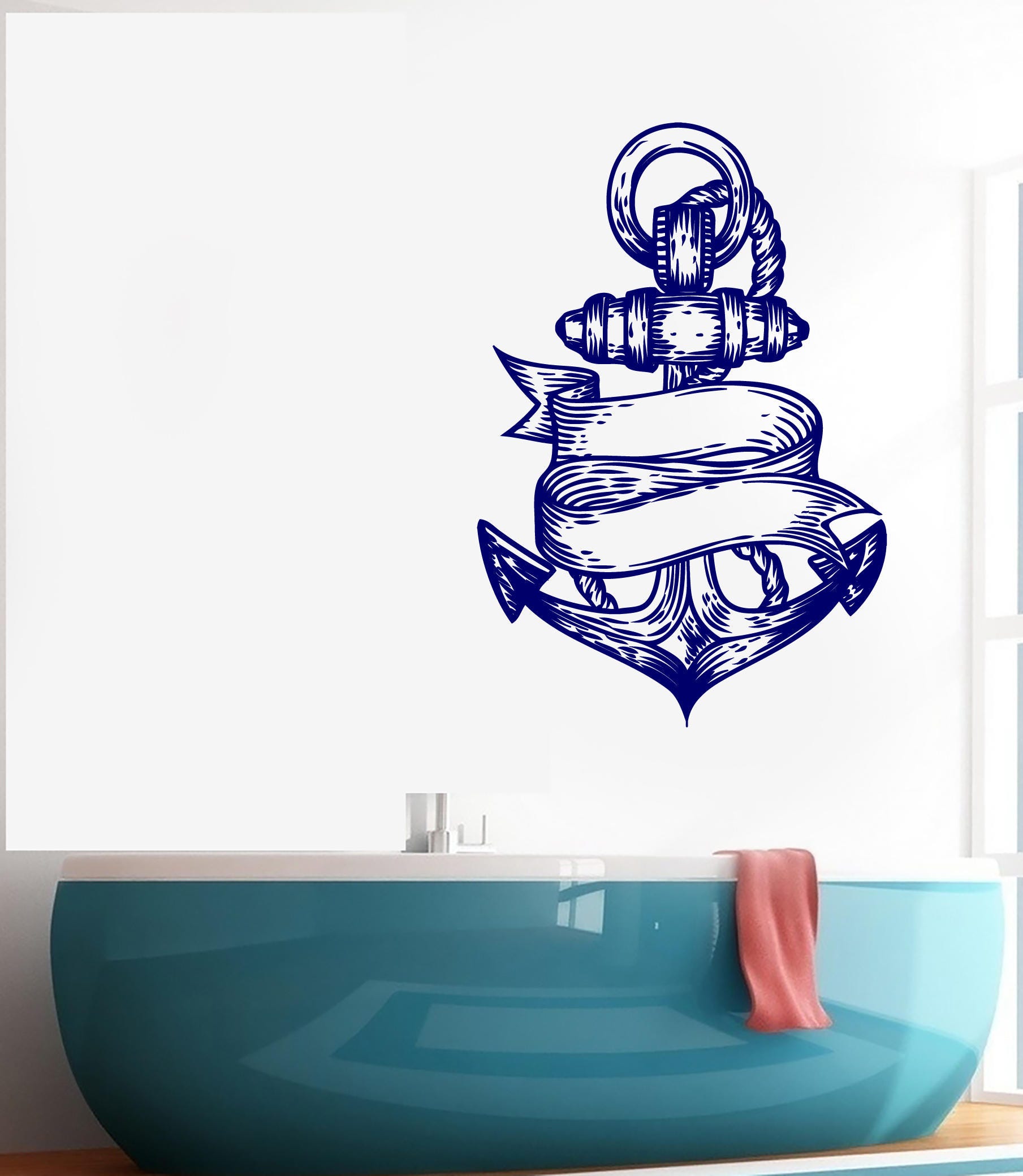 Wall Vinyl Decal Sea Nautical Marine Anchor Engraved Style Decoration ...