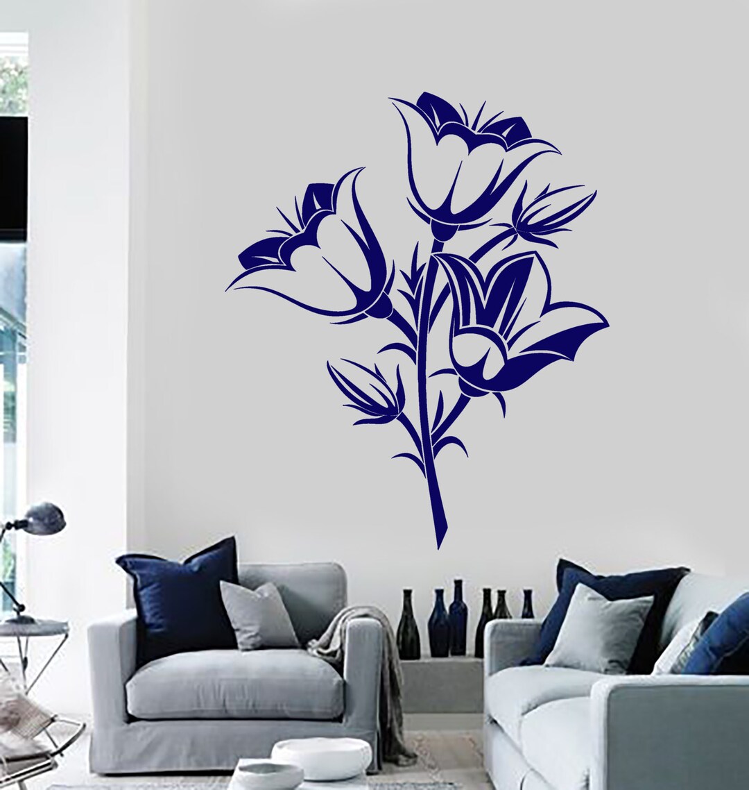 Wall Vinyl Decal Flowers on the Branch Bouquet Ornament Floral Etsy