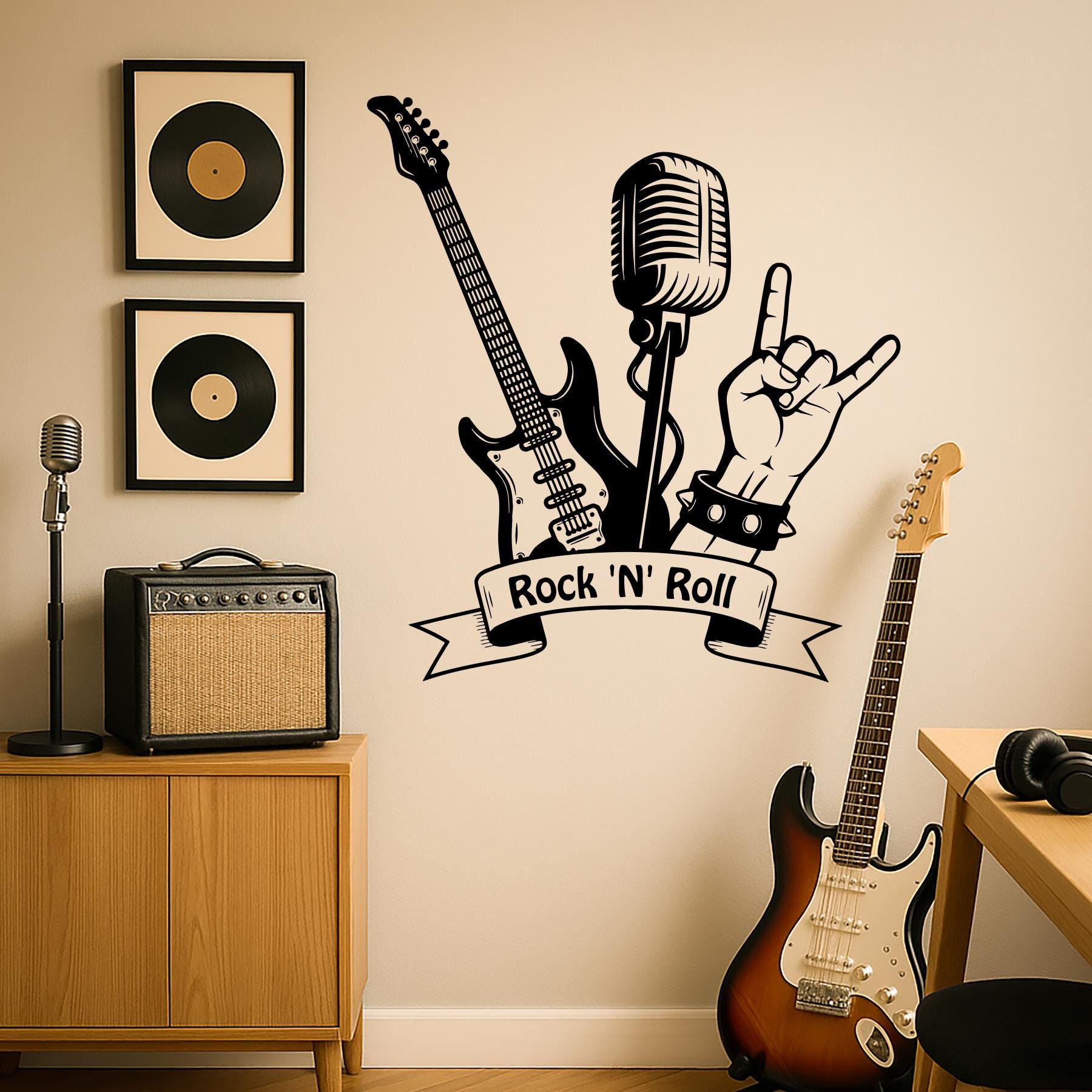 Wandtattoo Rock N Roll Schallplatte – 108x57 Cm, Vinyl, Rückstandslos Entfernbar | Deko Für Wohnzimmer, Jugendzimmer & Musikraum