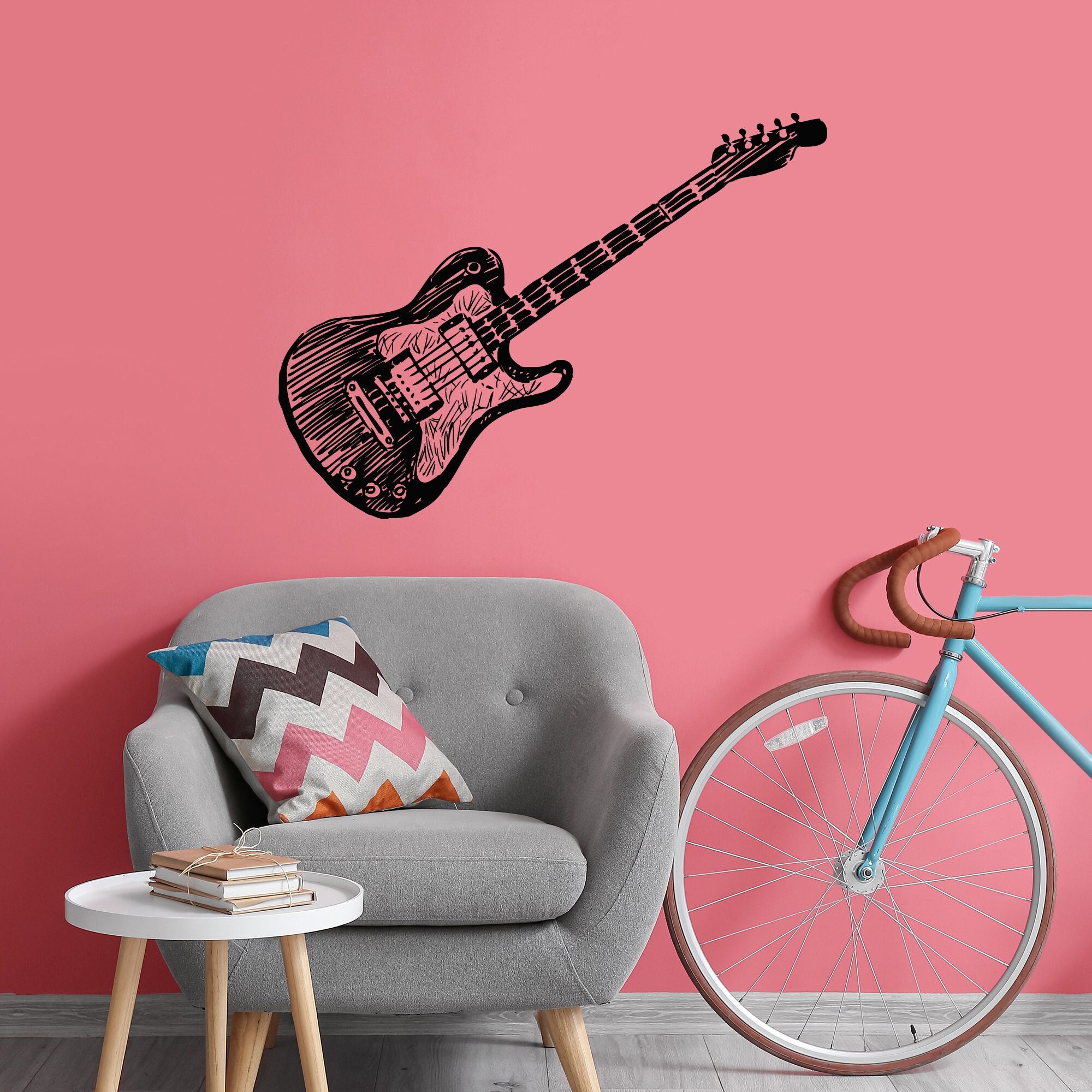 Wandaufkleber E-Gitarre Dunkelblau – Abnehmbar, 57x57 Cm, Rockmusik-Deko Für Zimmer