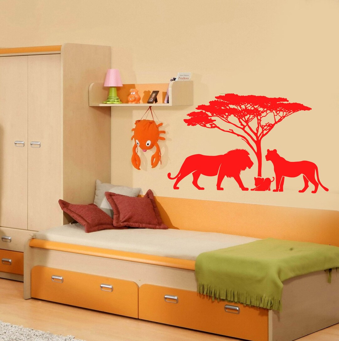Wall Vinyl Decal African Landscape Happy Lions Family Kids Room Decor ...