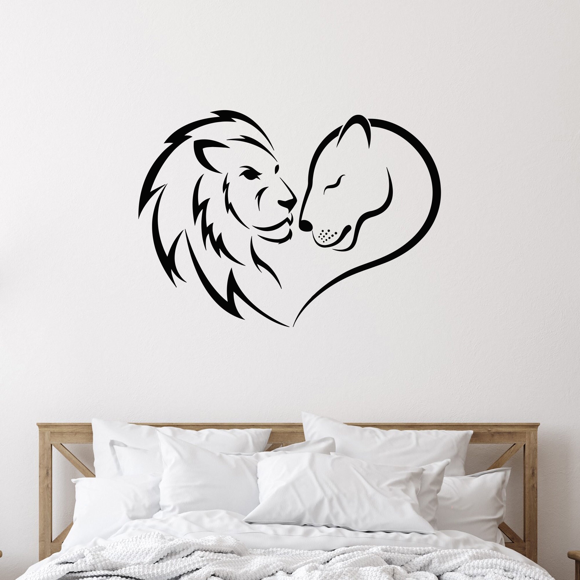 Lion and Lioness Wall Vinyl Decal Abstract Love Heart Romantic Bedroom ...