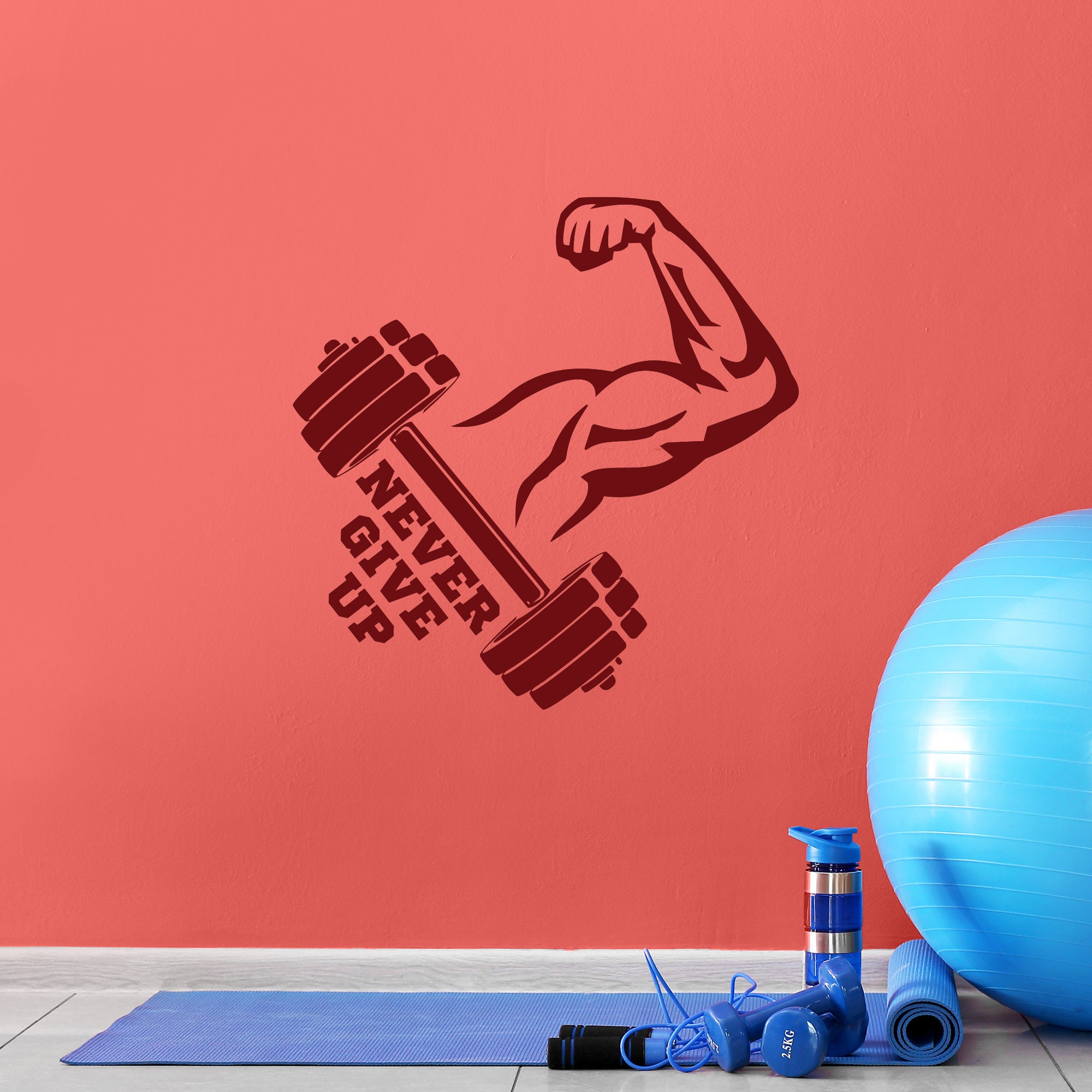 Wandaufkleber 'Never Give Up' – Fitness-Motivation Für Zuhause, Selbstklebend & Wiederverwendbar