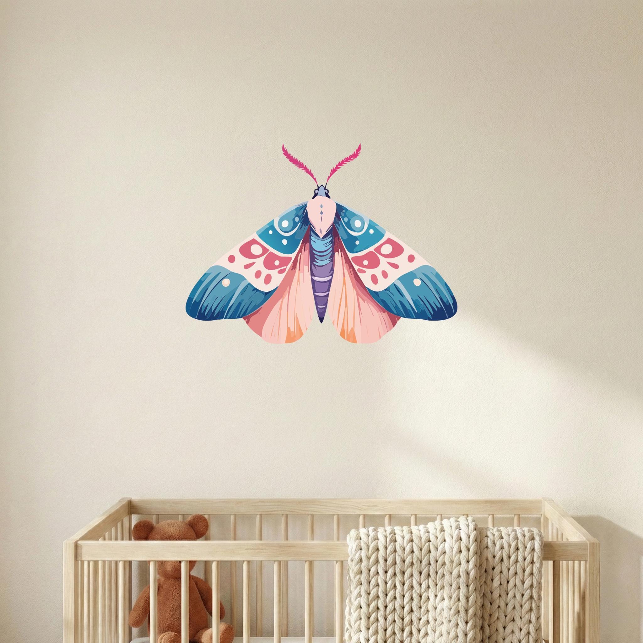 Boho Moth Vinyl Wall Decal, Soft Pastel Nature Wall Art for Nursery and ...