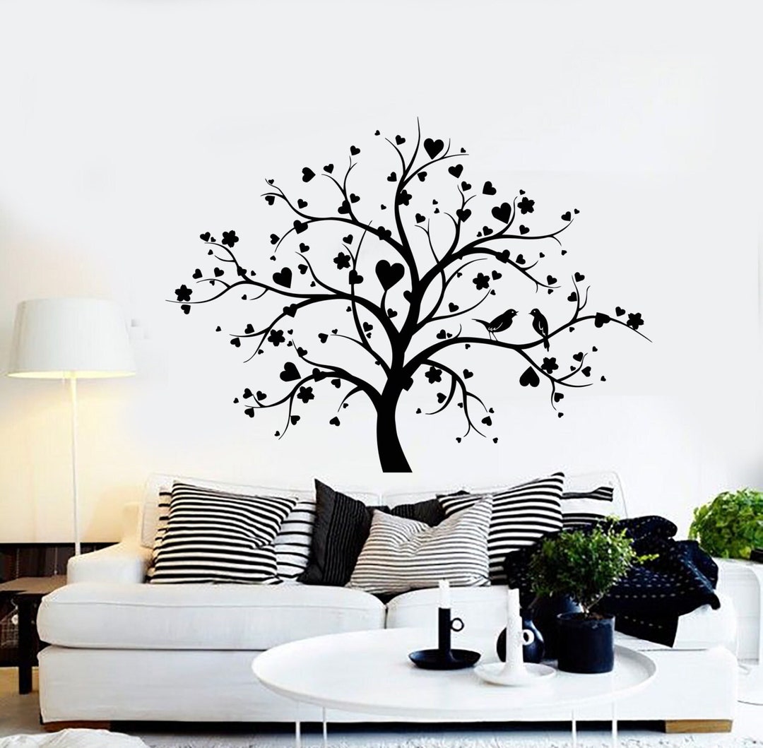 Romantic Tree Vinyl Wall Decal Hearts Birds Love Couple Branch Bedroom ...