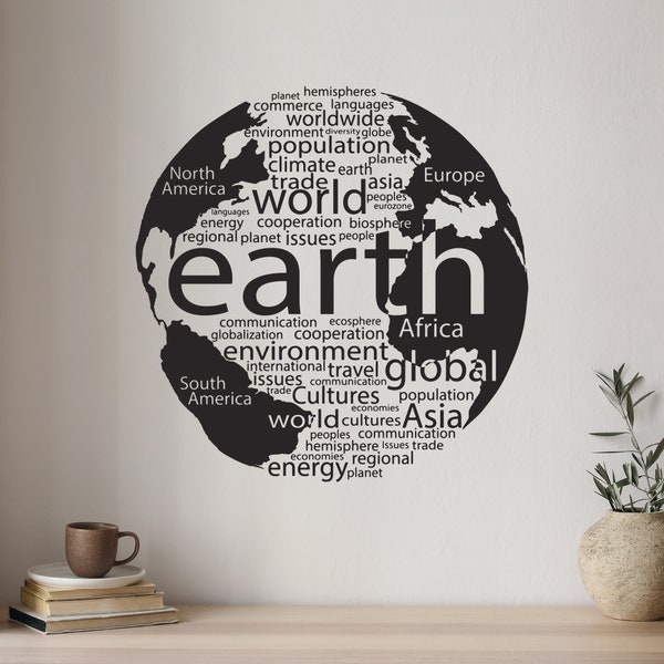 Earth Global Vinyl Wall Decal - Planet Eco Home Decor Environmental Art Geography Natural Ecology Stickers Mural (#6149di)