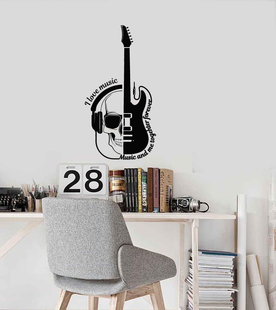 Guitar Vinyl Wall Decal Skull Quote Saying Music Musical Teen Etsy