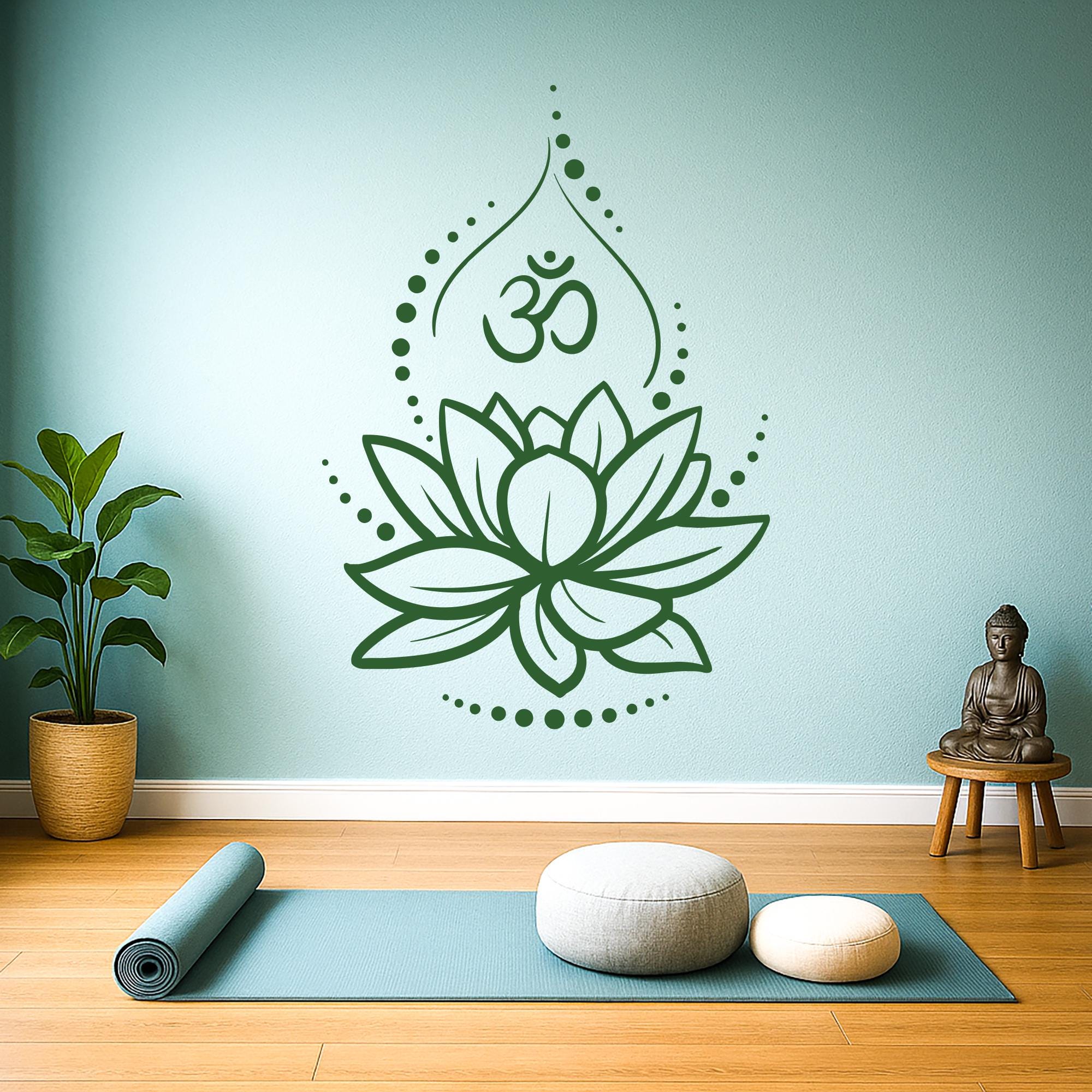 Lotus Flower Wall Decal With Om Symbol – Yoga Vinyl Sticker, Spiritual ...