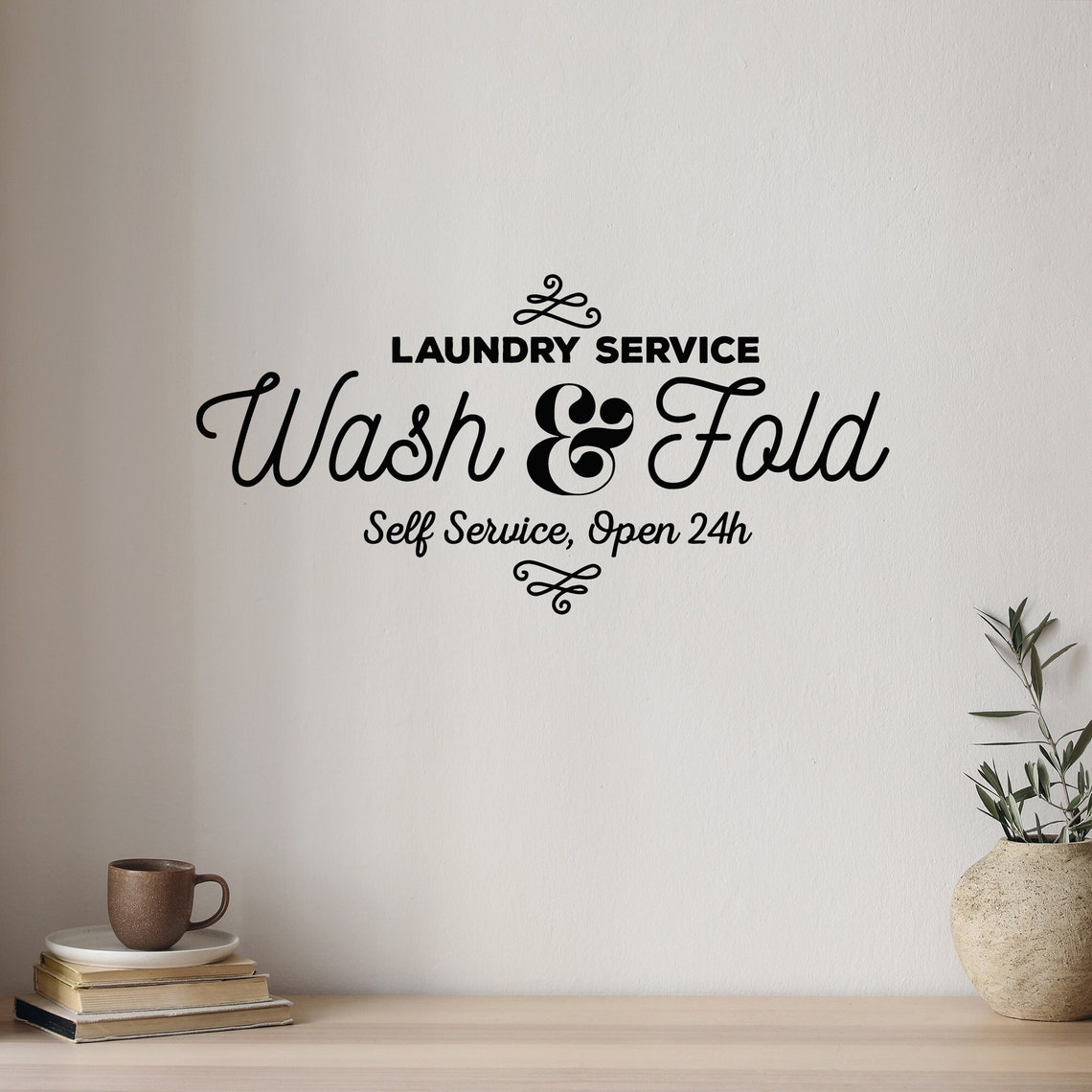 Wash Sticker Wash Vinyl Wall Decal Laundry Room Self Service Clothes Fold Stickers ...