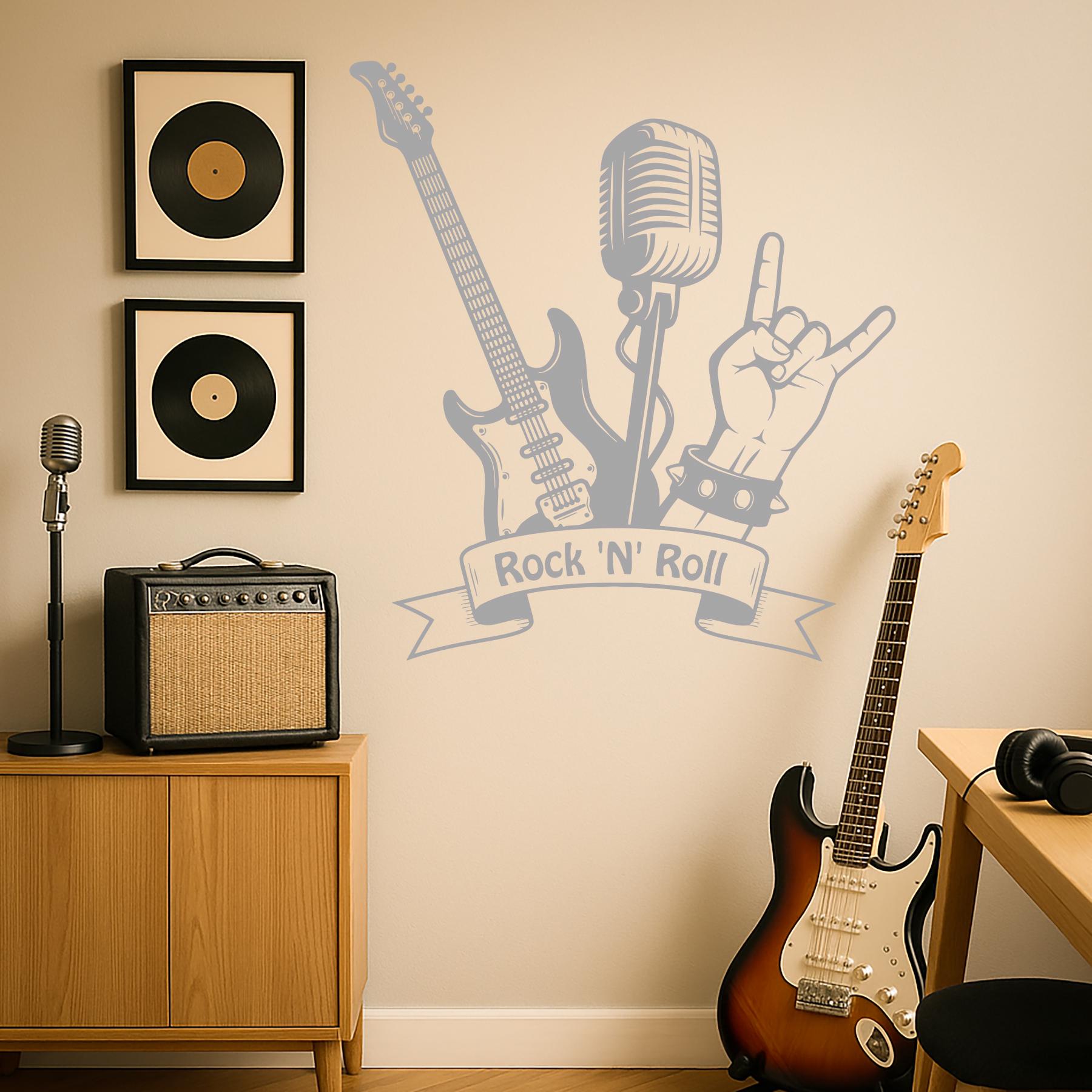 Rock Music Wall Decal – Guitar and Microphone Sticker for Studio, Music ...