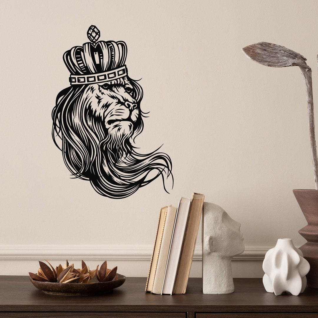 King Vinyl Wall Decal Crown Animal Cat Lion Mane Predator Stickers ...
