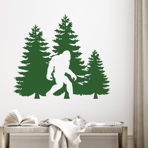 Bigfoot Vinyl Wall Decal: Sasquatch in Forest Scene 8645dg
