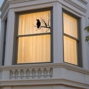 Halloween Window Decor Raven Vinyl Decal Crow Branches Birds Silhouette Decoration Nature Gothic Theme Tree Wall Stickers Mural (#8042dg)