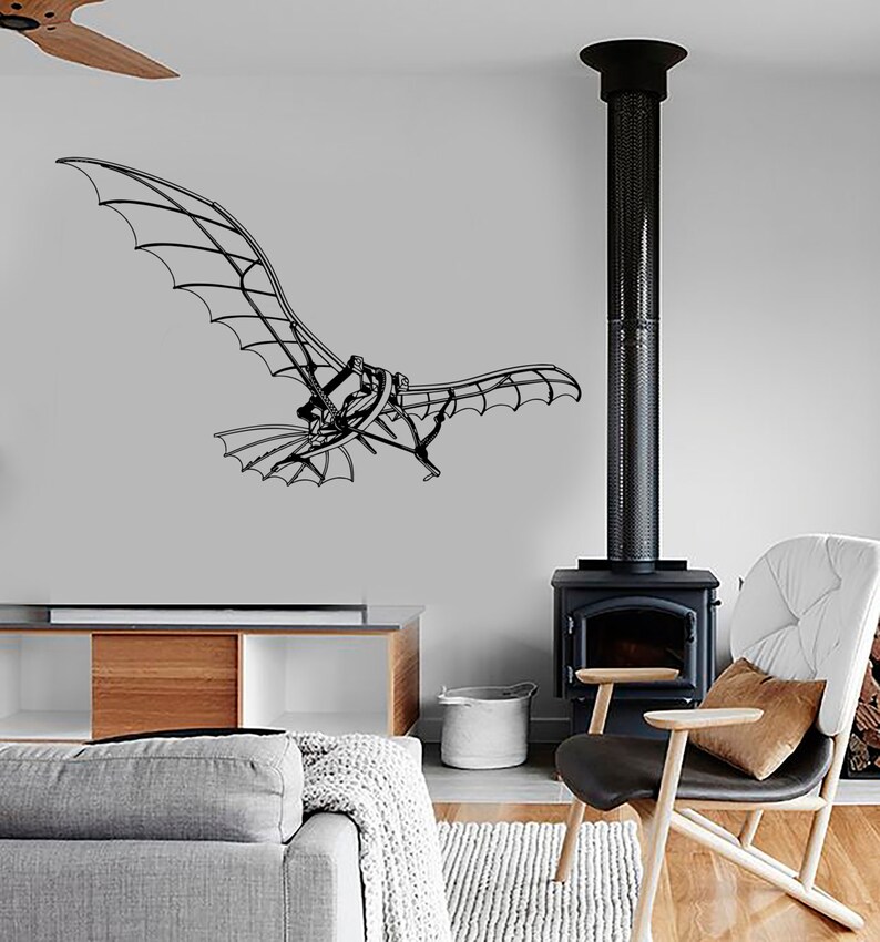 Wall Vinyl Decal Leonardo Da Vinci Flying Machine Italy Mural Sticker 1684dz image 1